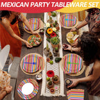 Tedercle 100 Pcs Mexican Fiesta Tableware Set – Serape Striped Plates, Napkins & Forks for 25 Guests