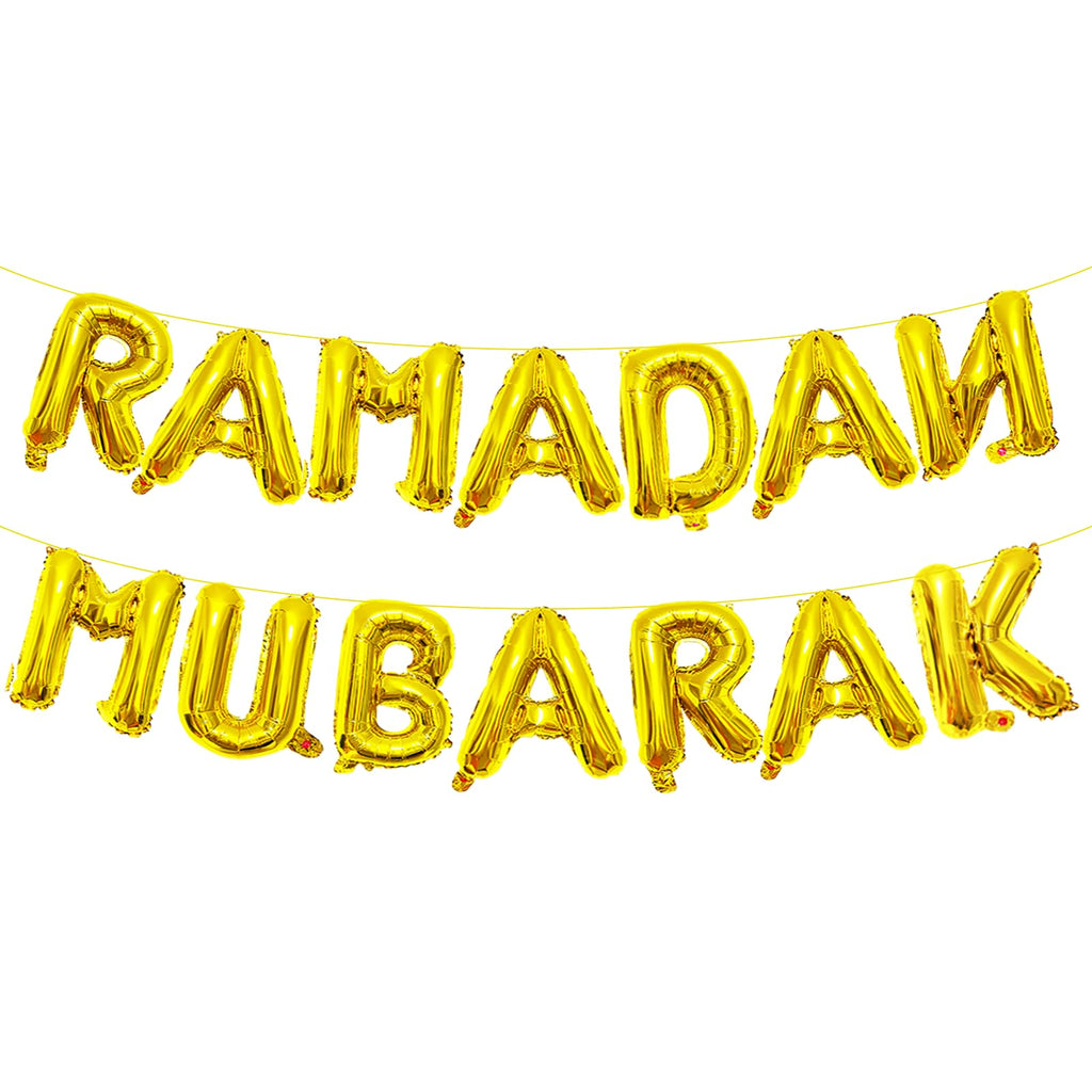 Tedercle 16-Inch Ramadan Mubarak Banner – Gold Mylar Balloons for Eid Decor