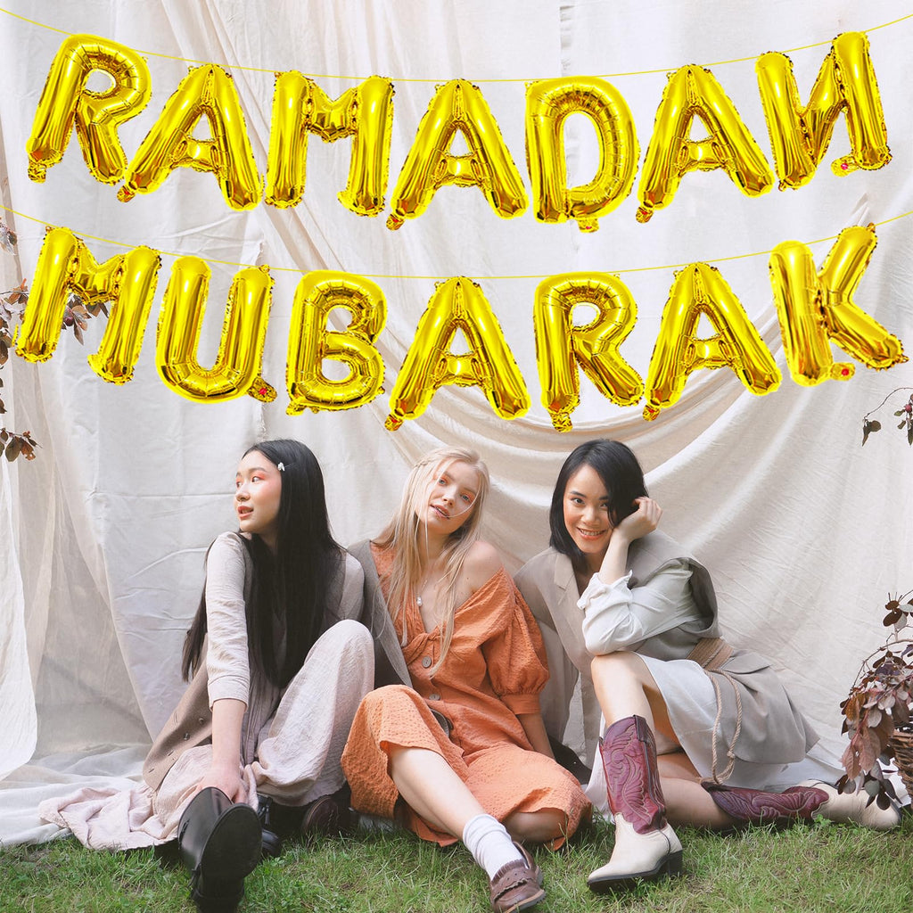 Tedercle 16-Inch Ramadan Mubarak Banner – Gold Mylar Balloons for Eid Decor
