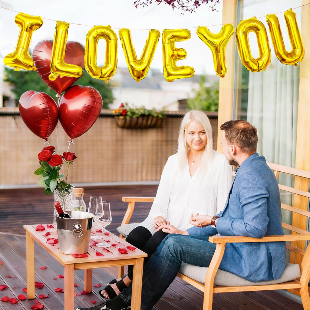 Tedercle I Love You Balloons & 500 Rose Petals Set | Foil Heart Balloons for Weddings & Valentine’s Day