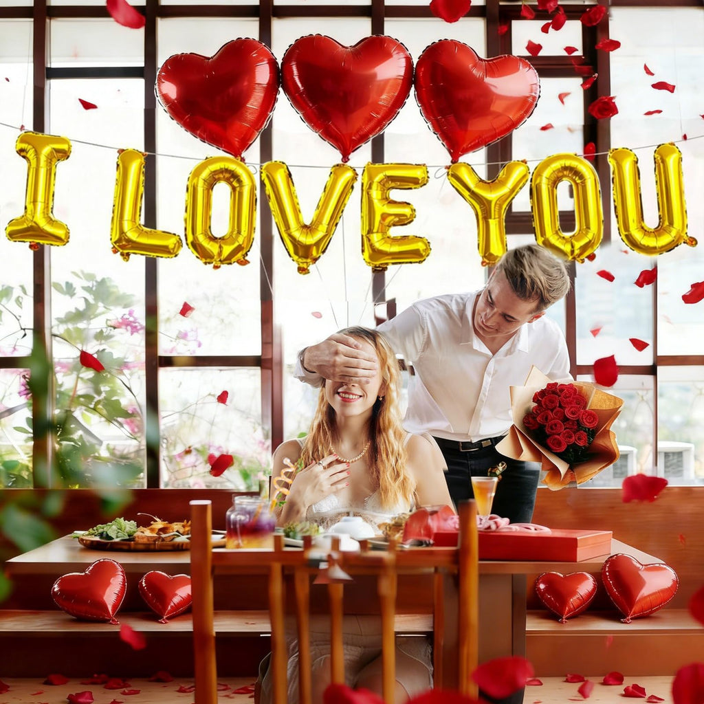 Tedercle I Love You Balloons & 500 Rose Petals Set | Foil Heart Balloons for Weddings & Valentine’s Day