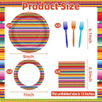 Tedercle 100 Pcs Mexican Fiesta Tableware Set – Serape Striped Plates, Napkins & Forks for 25 Guests