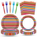 Tedercle 100 Pcs Mexican Fiesta Tableware Set – Serape Striped Plates, Napkins & Forks for 25 Guests