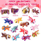 Teeanzo Valentines Day 24-Pack Axolotl 3D Printed Figurines with Cards – Classroom Gifts & Party Favors
