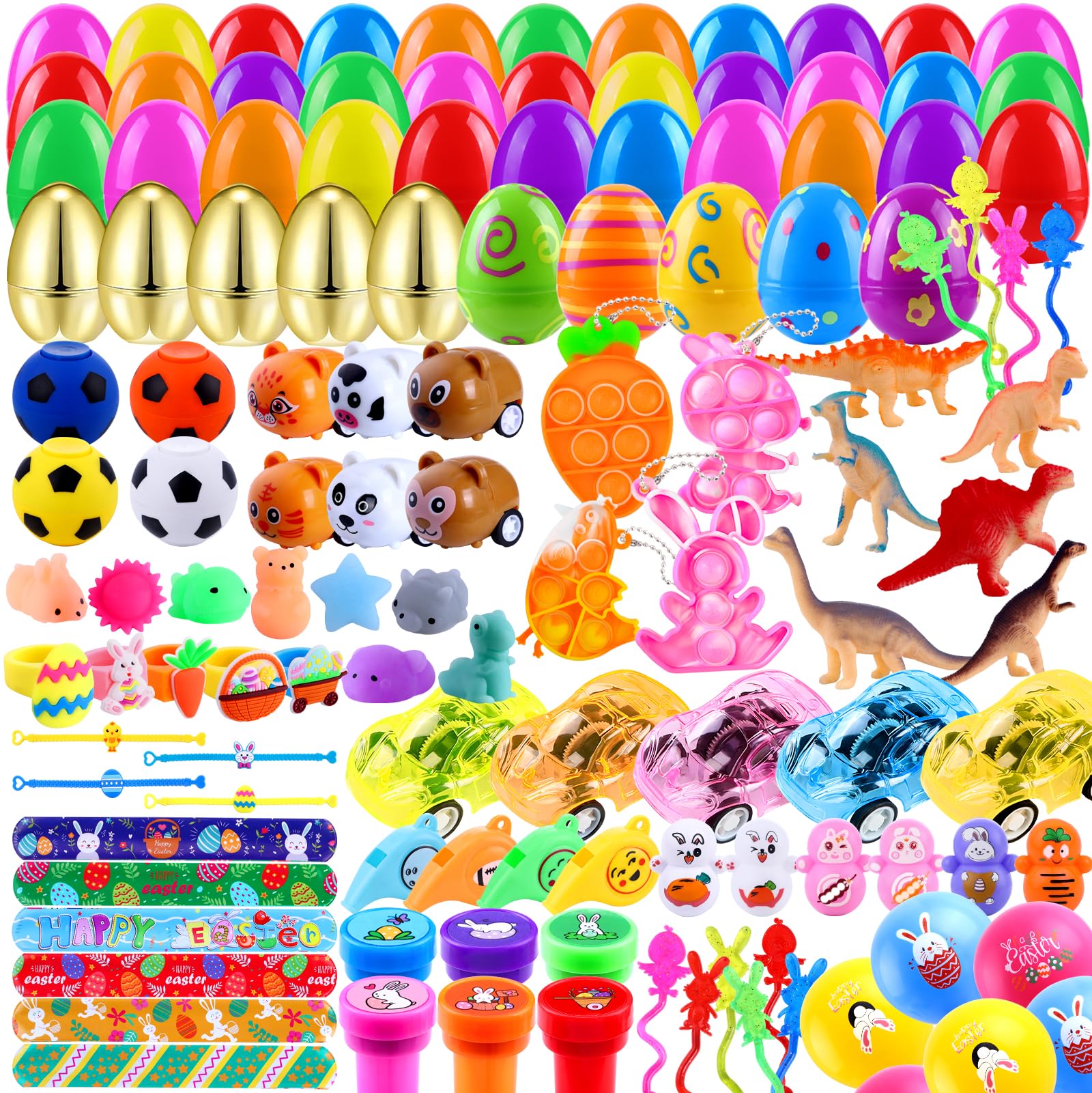 Teeanzo 160Pcs Prefilled Easter Eggs Set – 80 Pre-filled Eggs + Variety Toys for Egg Hunts, Party Favors & Classroom Rewards