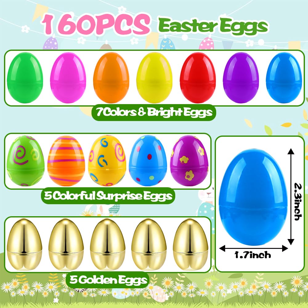 Teeanzo 160Pcs Prefilled Easter Eggs Set – 80 Pre-filled Eggs + Variety Toys for Egg Hunts, Party Favors & Classroom Rewards