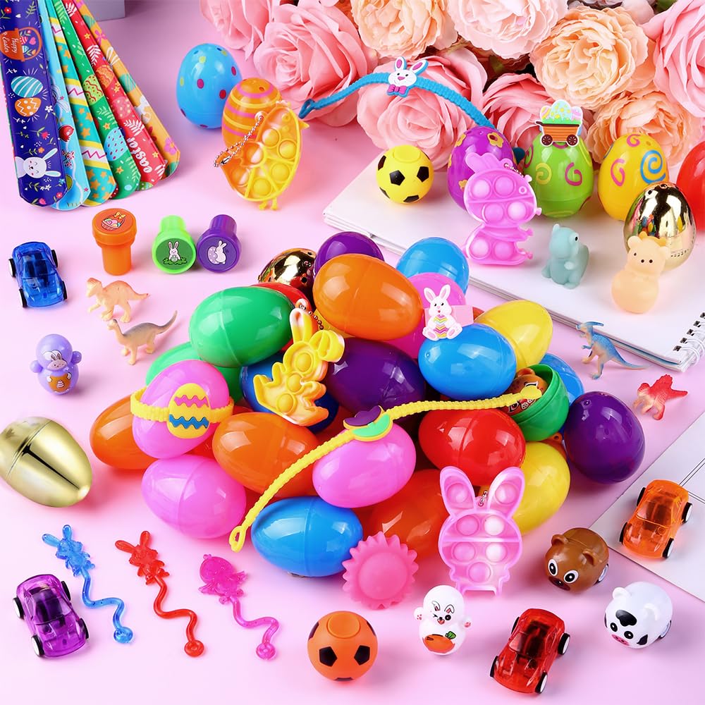 Teeanzo 160Pcs Prefilled Easter Eggs Set – 80 Pre-filled Eggs + Variety Toys for Egg Hunts, Party Favors & Classroom Rewards