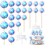 Teenyyou 24pcs Disco Ball Cupcake Toppers - Iridescent Retro 70s/80s Party Decor