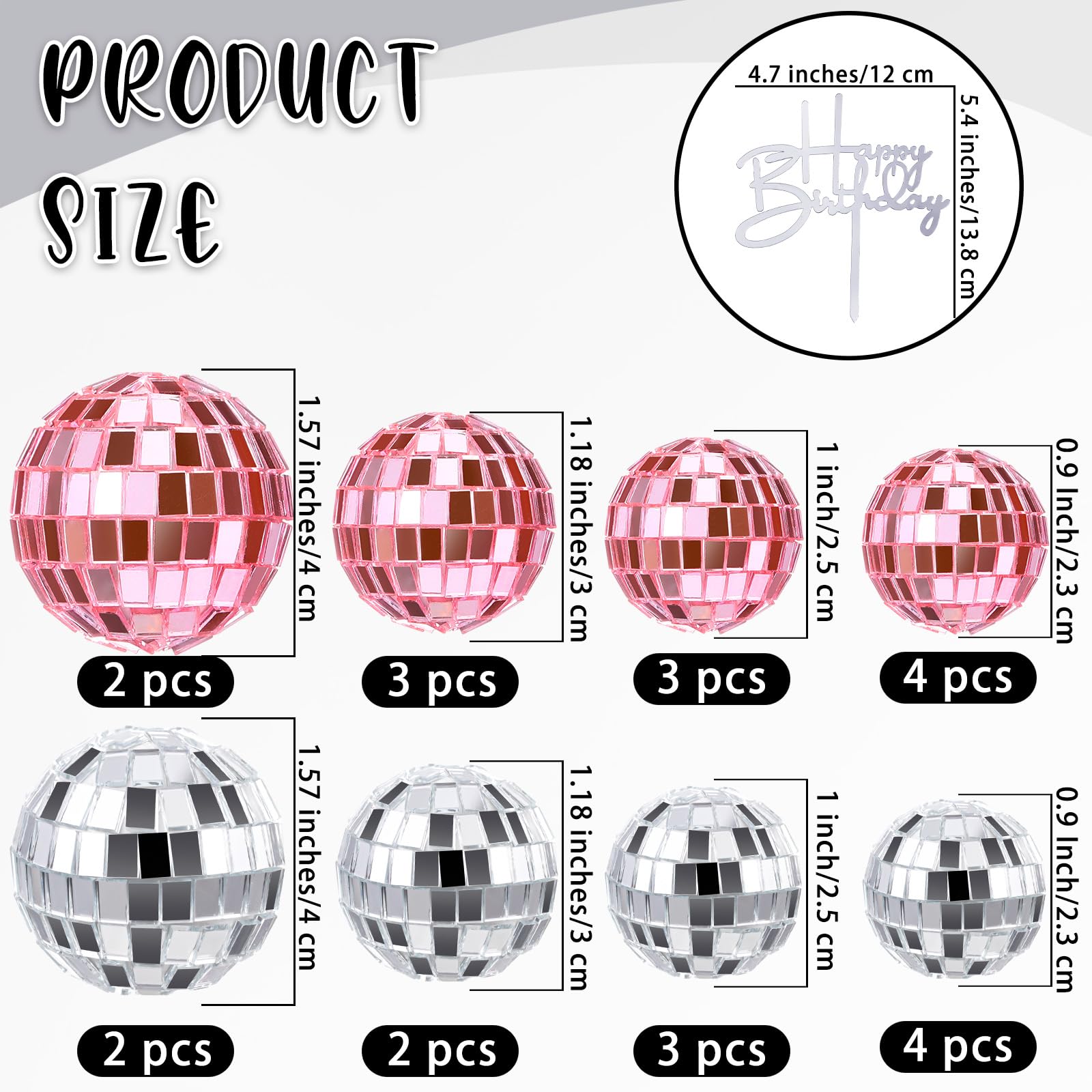 Teenyyou 24 Pcs Disco Ball Cupcake Toppers – Pink & Silver Retro Party Decor