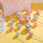 Teenyyou 24 Pcs Disco Ball Cupcake Toppers – Pink & Silver Retro Party Decor