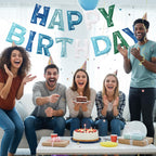 Tegeme Felt Happy Birthday Banner – Teal Glitter Rainbow Garland, Reusable Party Decoration