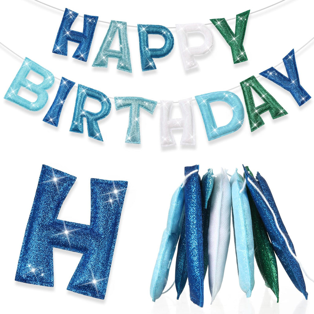 Tegeme Felt Happy Birthday Banner – Teal Glitter Rainbow Garland, Reusable Party Decoration