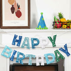 Tegeme Felt Happy Birthday Banner – Teal Glitter Rainbow Garland, Reusable Party Decoration