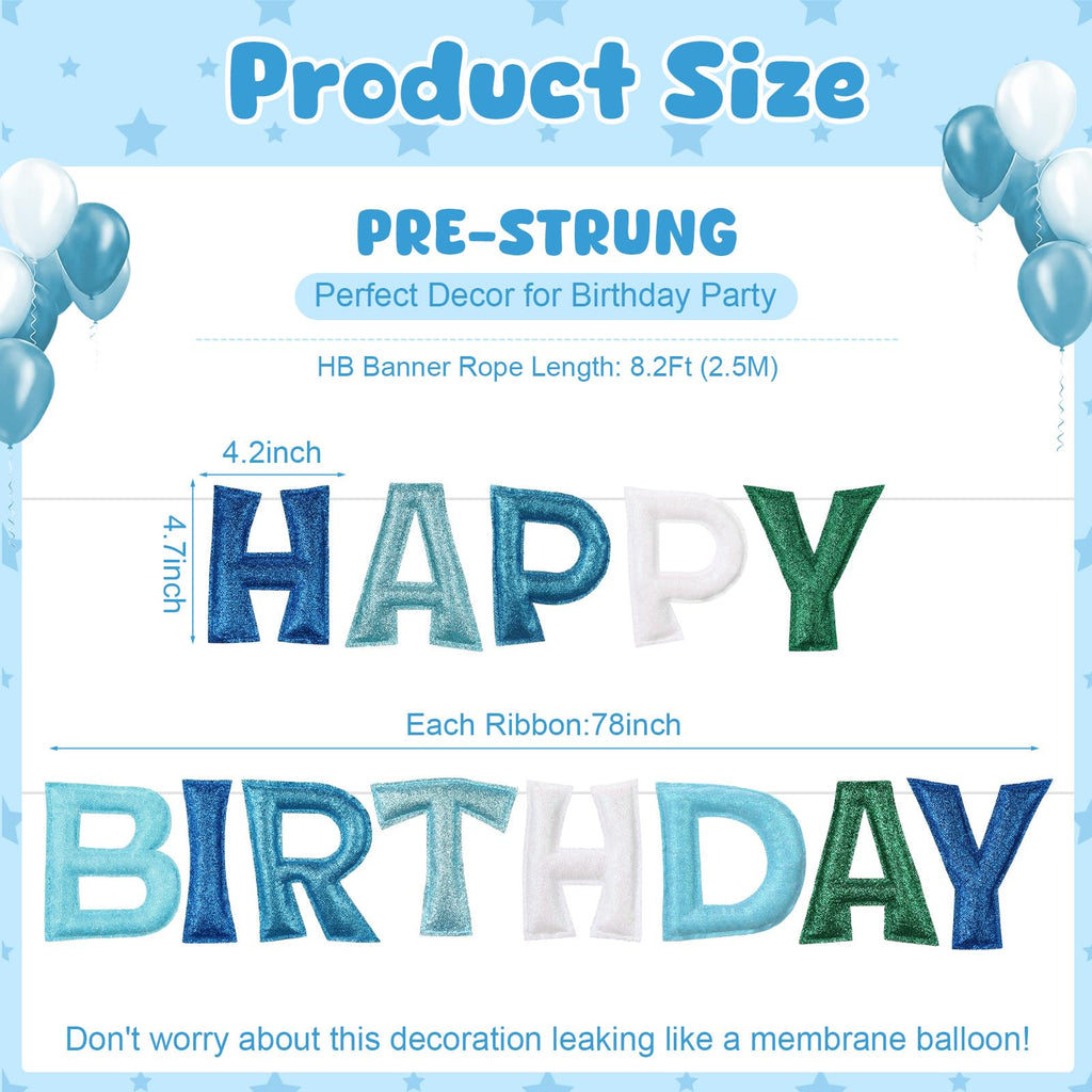 Tegeme Felt Happy Birthday Banner – Teal Glitter Rainbow Garland, Reusable Party Decoration