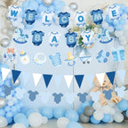 Tegeme Blue Gingham Welcome Baby Shower Banner 5-Piece Set for Boy – Classic Paper Decor