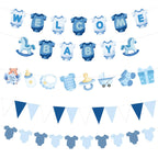 Tegeme Blue Gingham Welcome Baby Shower Banner 5-Piece Set for Boy – Classic Paper Decor