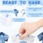 Tegeme Blue Gingham Welcome Baby Shower Banner 5-Piece Set for Boy – Classic Paper Decor