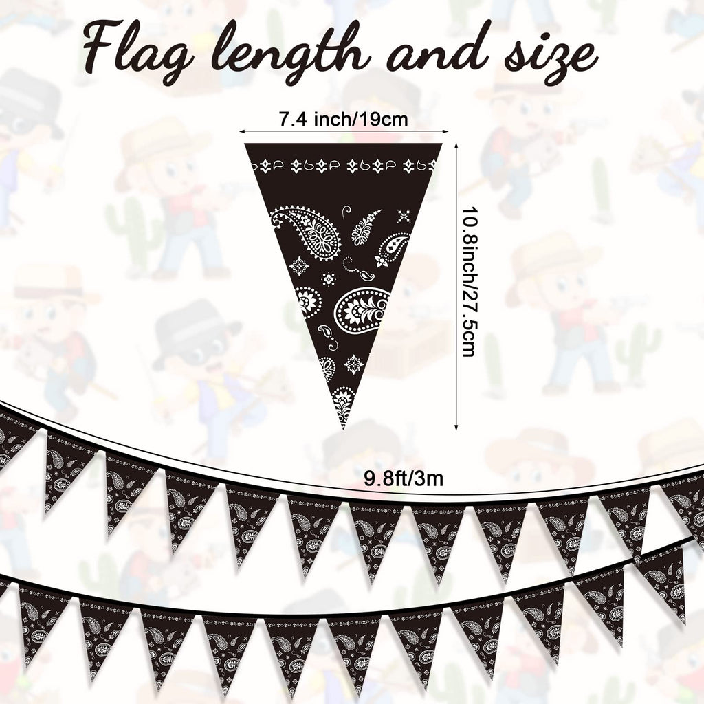 Tegeme 123 Pcs Western Cowboy Party Decoration Set – Black Tablecloth, Bandana Banners, Plates, Cups & Napkins