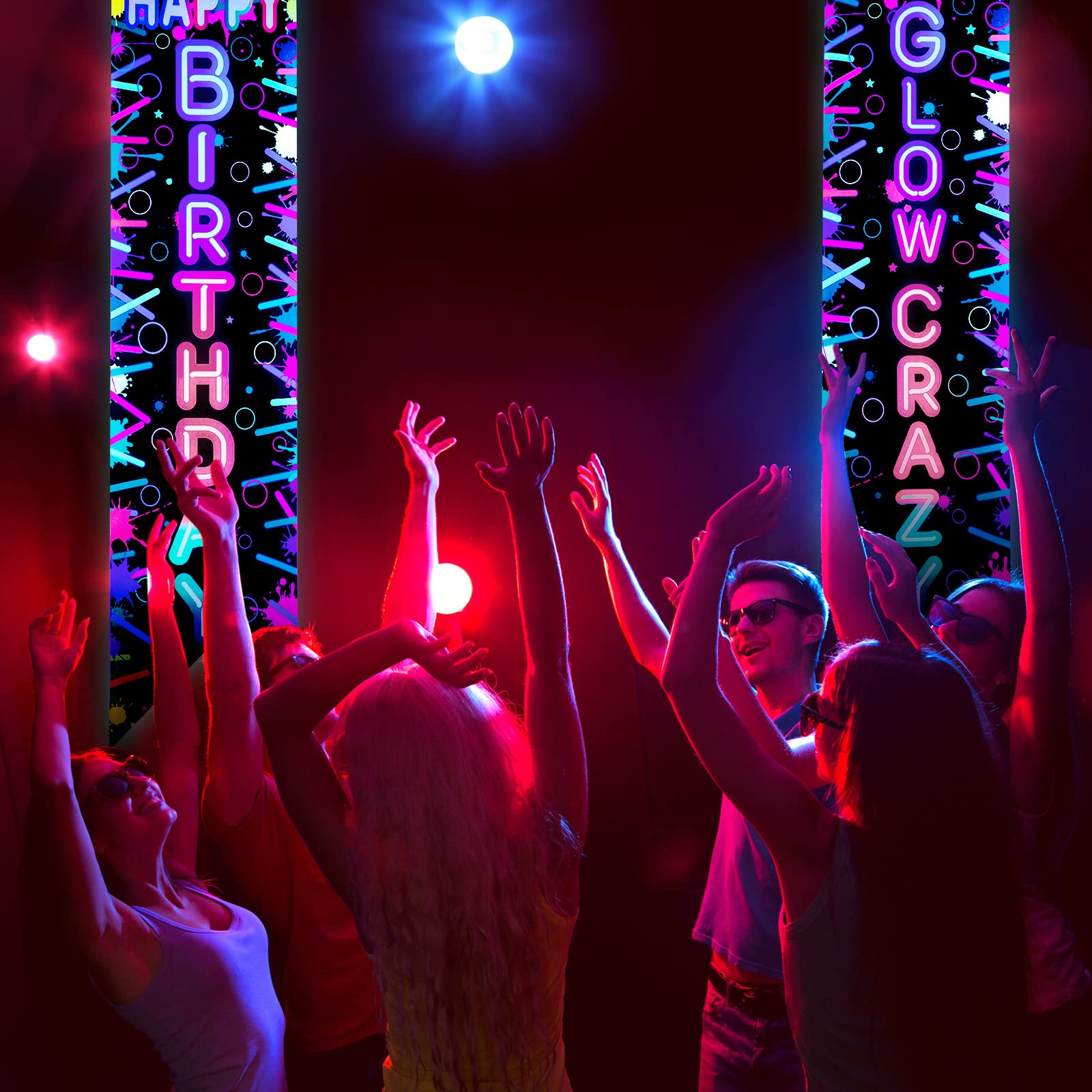 Tegeme Glow in the Dark Neon Birthday Banner Set — 2 Pcs Neon Porch Sign for Black Light Parties