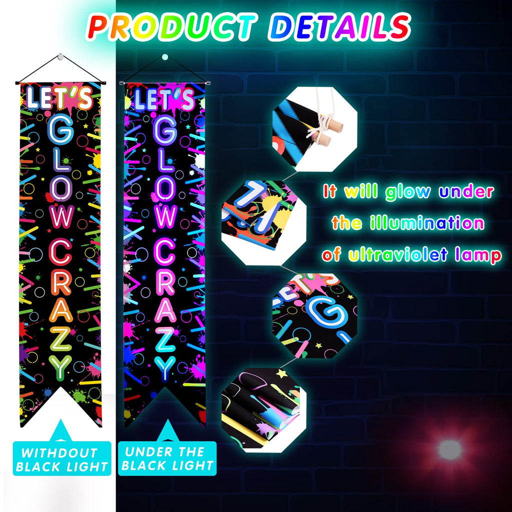 Tegeme Glow in the Dark Neon Birthday Banner Set — 2 Pcs Neon Porch Sign for Black Light Parties