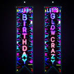 Tegeme Glow in the Dark Neon Birthday Banner Set — 2 Pcs Neon Porch Sign for Black Light Parties