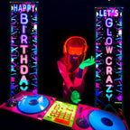 Tegeme Glow in the Dark Neon Birthday Banner Set — 2 Pcs Neon Porch Sign for Black Light Parties