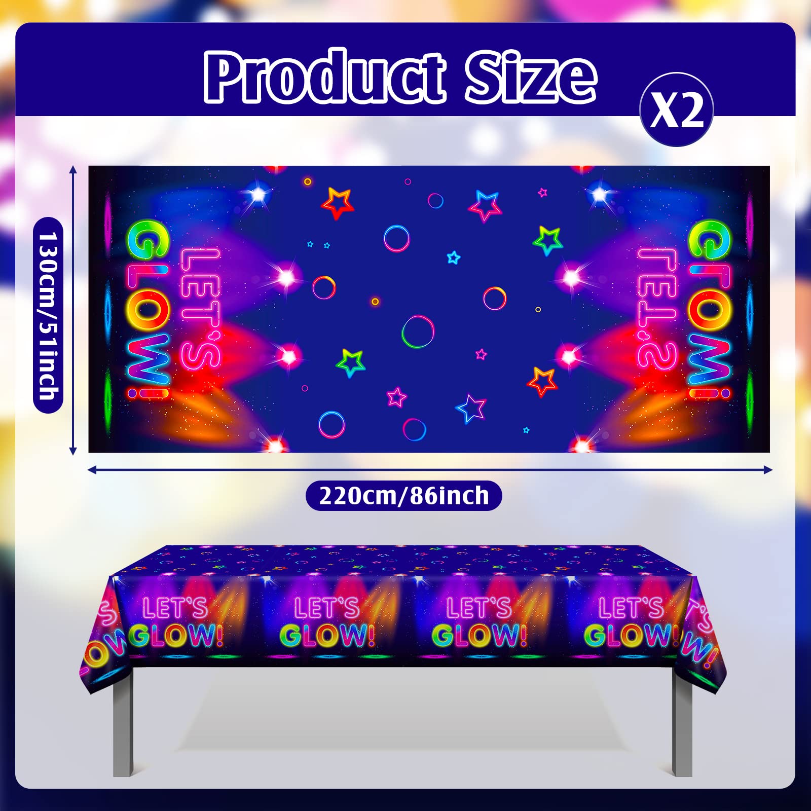Tegeme Glow Tablecloth 2-Piece, 86 x 51 in – Neon Glow in the Dark Covers