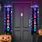 Tegeme Glow in the Dark Neon Birthday Banner Set — 2 Pcs Neon Porch Sign for Black Light Parties
