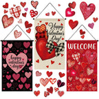 Tegeme 3-Pack Valentines Door Banner Decorations – Red & Pink Heart Flags