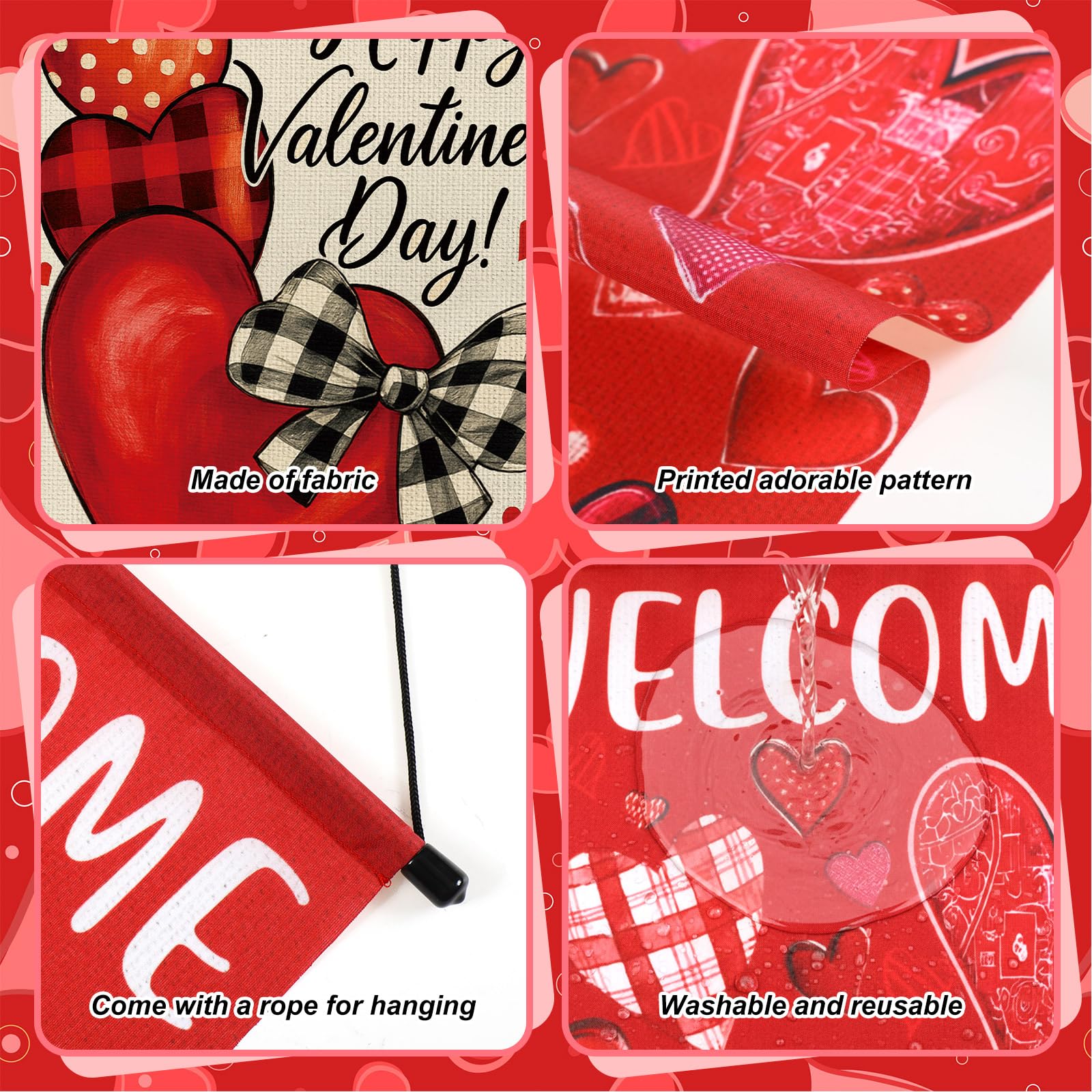 Tegeme 3-Pack Valentines Door Banner Decorations – Red & Pink Heart Flags