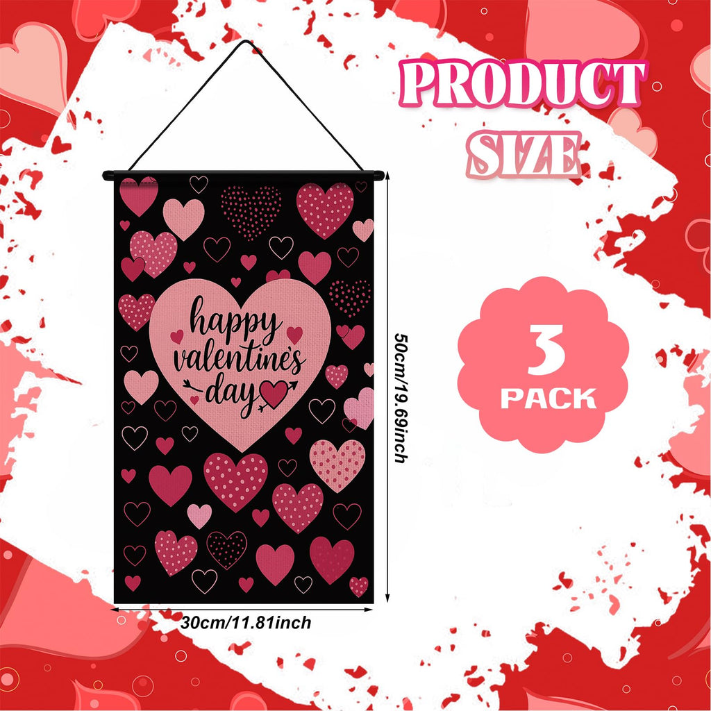 Tegeme 3-Pack Valentines Door Banner Decorations – Red & Pink Heart Flags