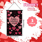 Tegeme 3-Pack Valentines Door Banner Decorations – Red & Pink Heart Flags