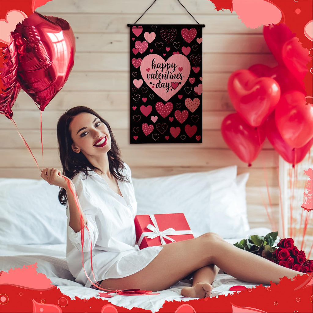 Tegeme 3-Pack Valentines Door Banner Decorations – Red & Pink Heart Flags