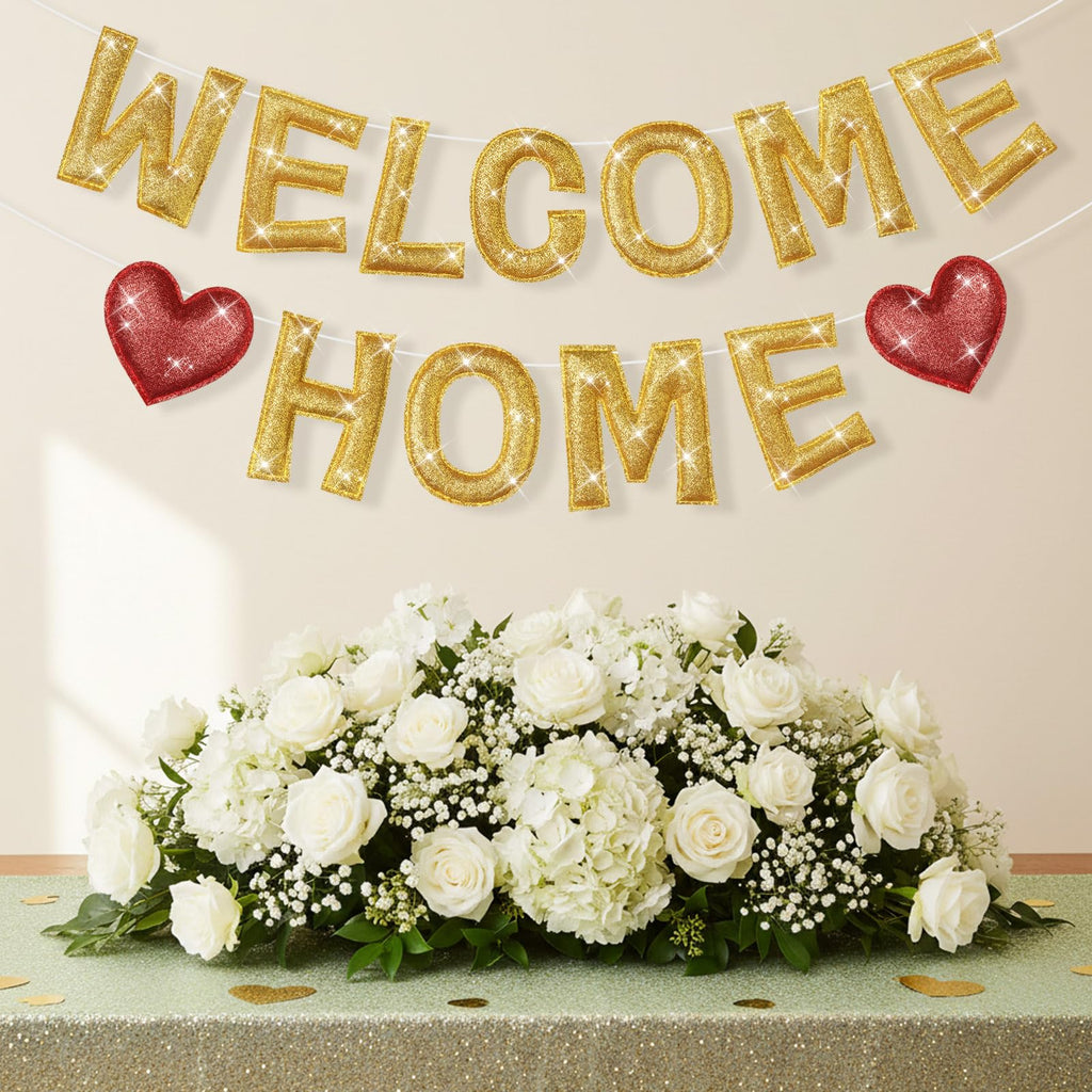Tegeme Felt Welcome Home Banner – Pre-Strung Rainbow Glitter Garland (2 Pack)