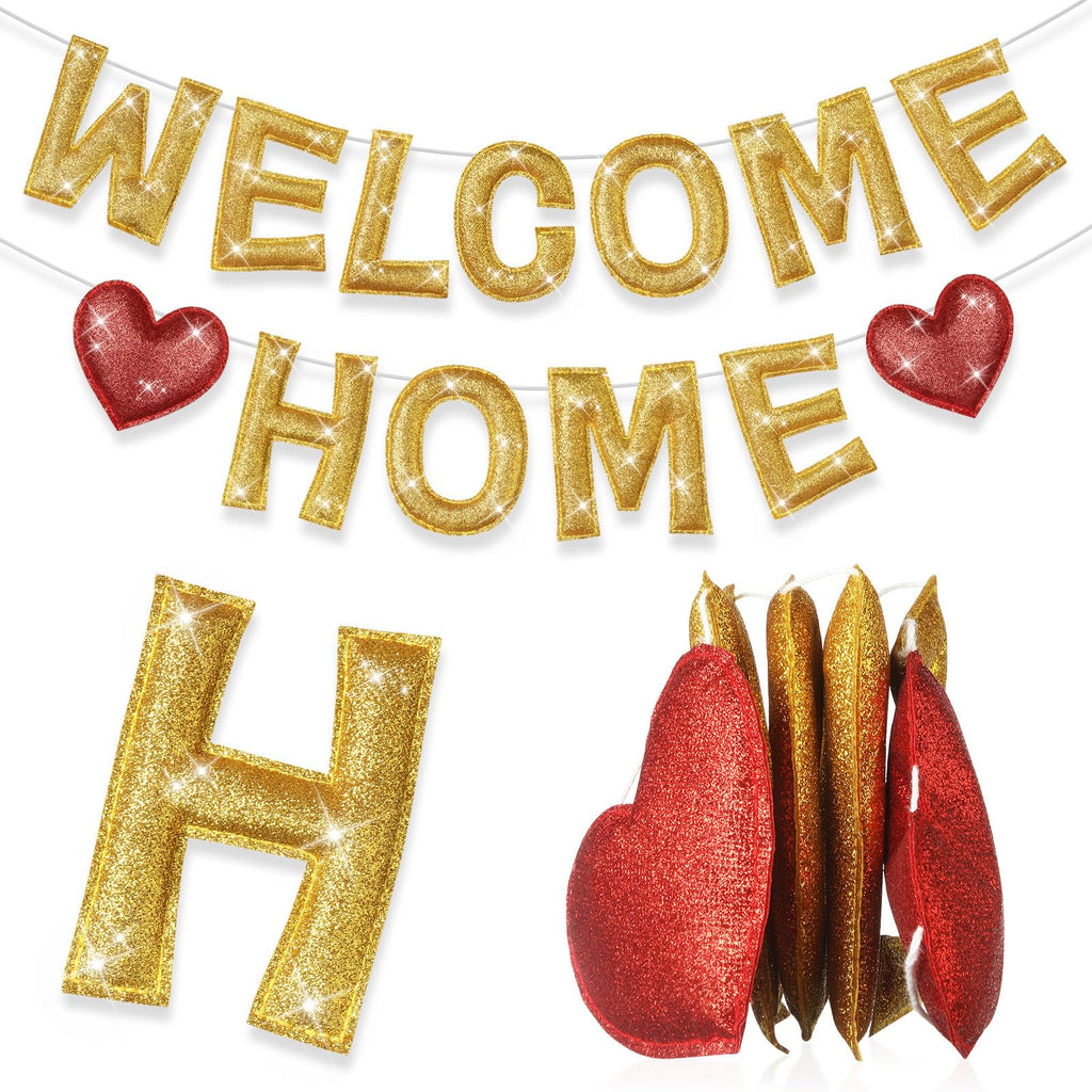 Tegeme Felt Welcome Home Banner – Pre-Strung Rainbow Glitter Garland (2 Pack)