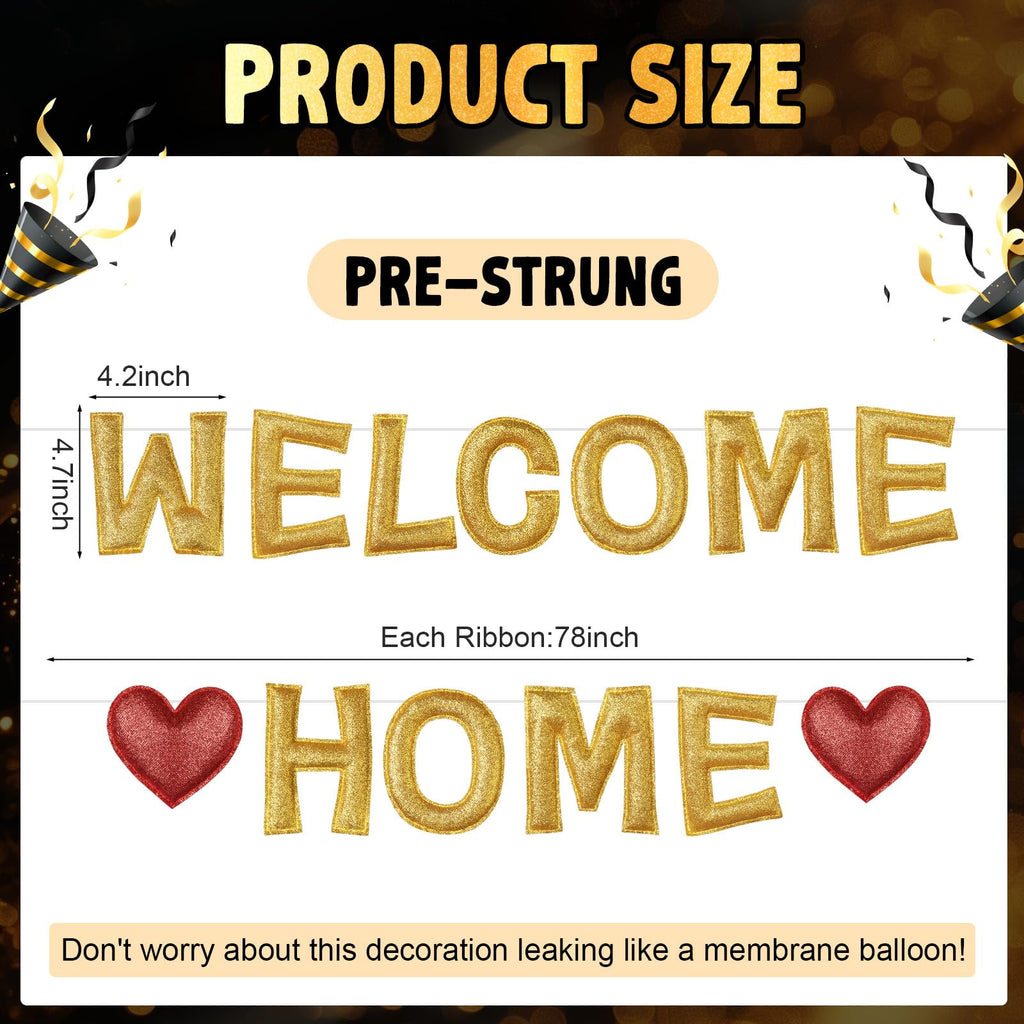 Tegeme Felt Welcome Home Banner – Pre-Strung Rainbow Glitter Garland (2 Pack)