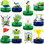 Teling 12 Pieces Golf Birthday Decorations – Honeycomb Centerpieces & Table Stand Cards (Classic)