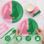 Tellingyou 144-Piece Pink & Green Witch Party Tableware for 24 Guests