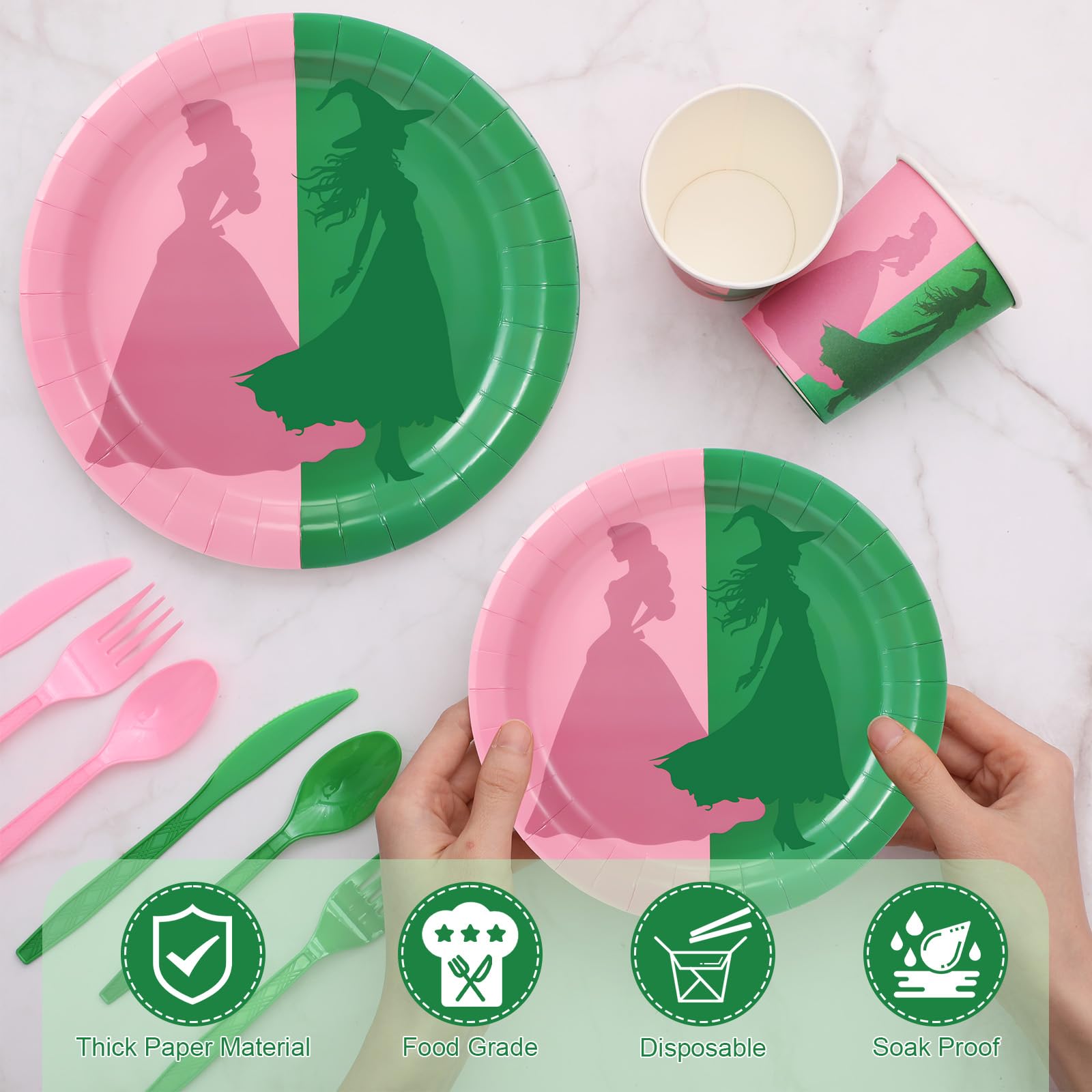 Tellingyou 144-Piece Pink & Green Witch Party Tableware for 24 Guests