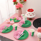Tellingyou 144-Piece Pink & Green Witch Party Tableware for 24 Guests