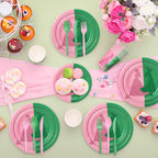 Tellingyou 144-Piece Pink & Green Witch Party Tableware for 24 Guests