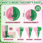 Tellingyou 144-Piece Pink & Green Witch Party Tableware for 24 Guests