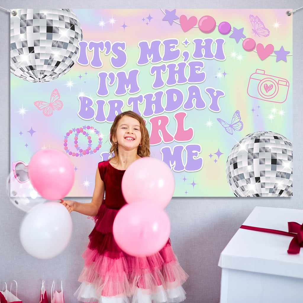 TEMYAXU Iridescent Its Me Birthday Banner – Its Me Hi Im The Birthday Girl (59x39)