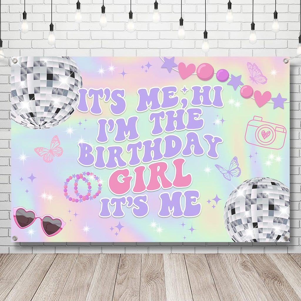 TEMYAXU Iridescent Its Me Birthday Banner – Its Me Hi Im The Birthday Girl (59x39)
