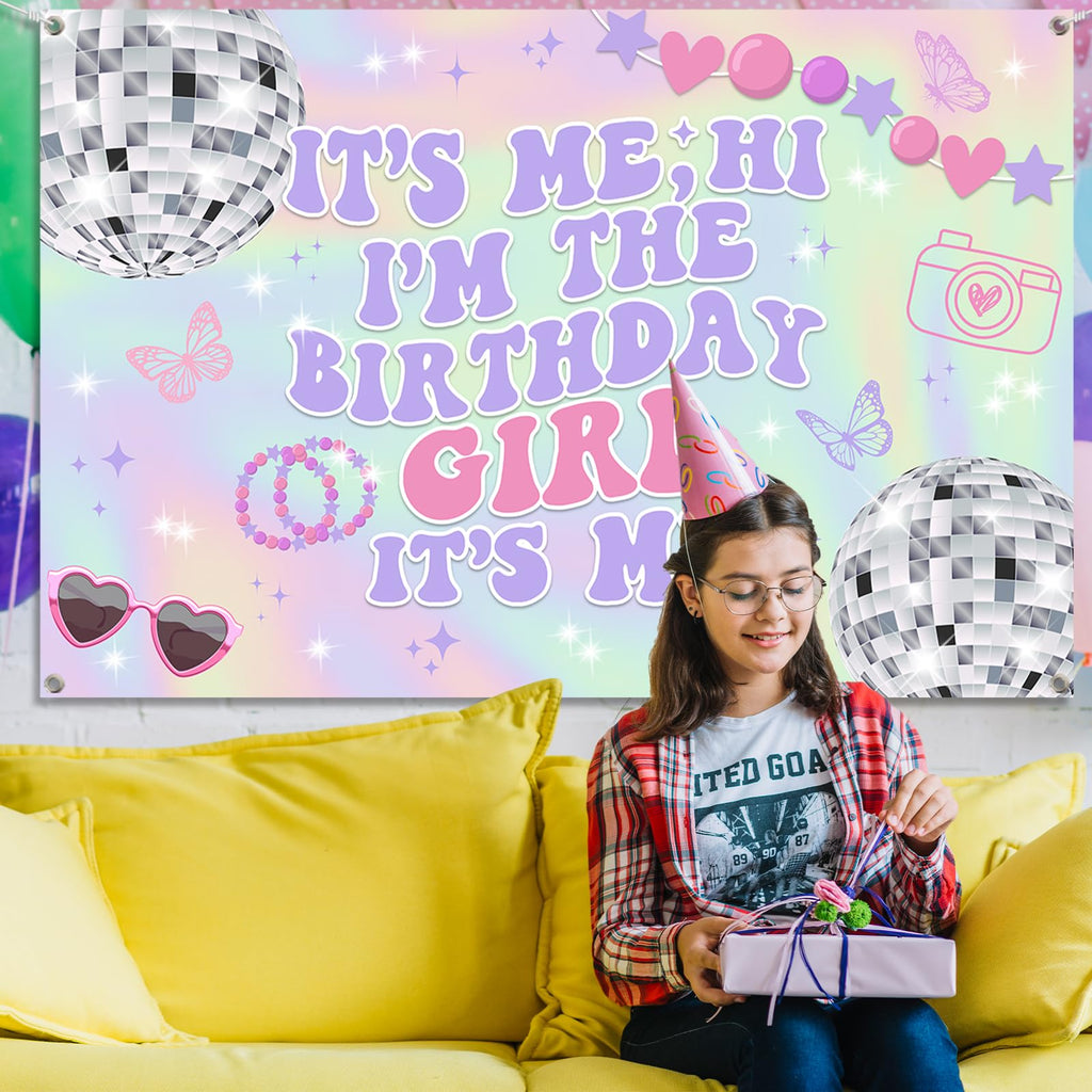 TEMYAXU Iridescent Its Me Birthday Banner – Its Me Hi Im The Birthday Girl (59x39)