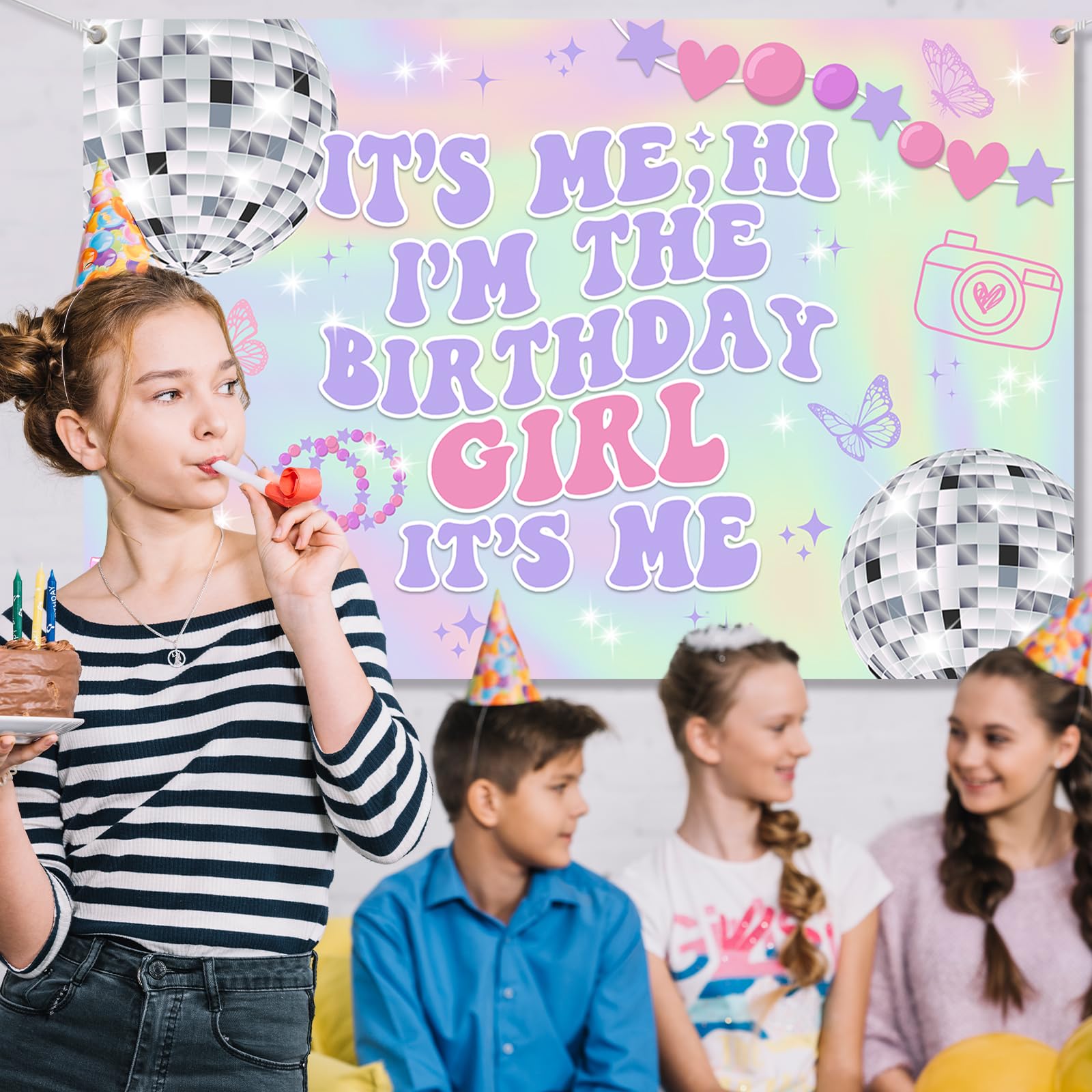 TEMYAXU Iridescent Its Me Birthday Banner – Its Me Hi Im The Birthday Girl (59x39)