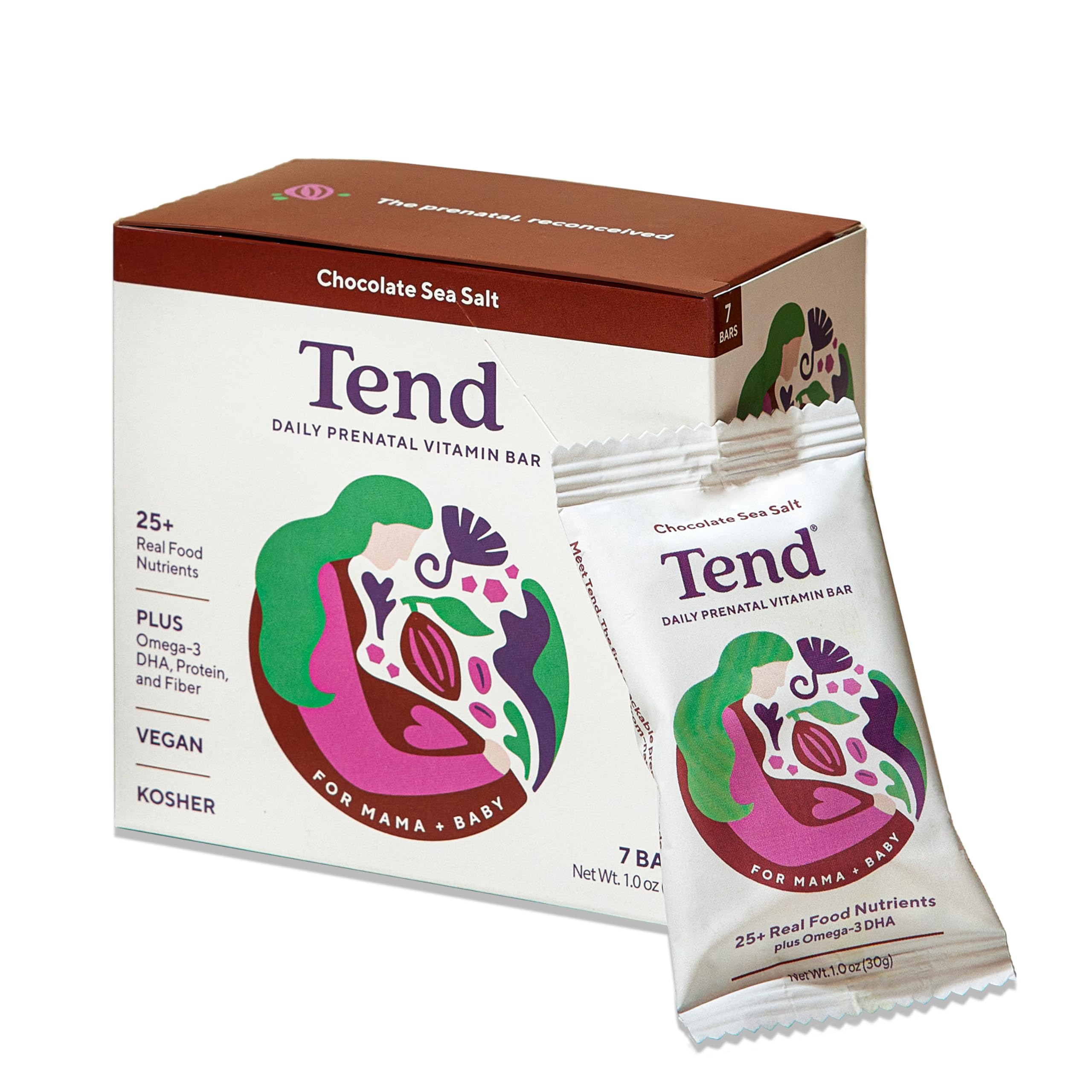 Tend Daily Prenatal-Vitamin-Riegel – Bio DHA & Folsäure (Schokolade Meersalz, 7 Stück)