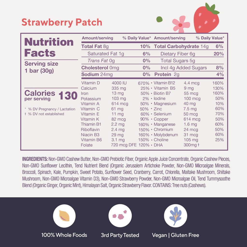 Tend Daily Prenatal Vitaminriegel – Bio, DHA, Folsäure, Vitamin D, B-Vitamine & Cholin | Strawberry Patch 7 Stück