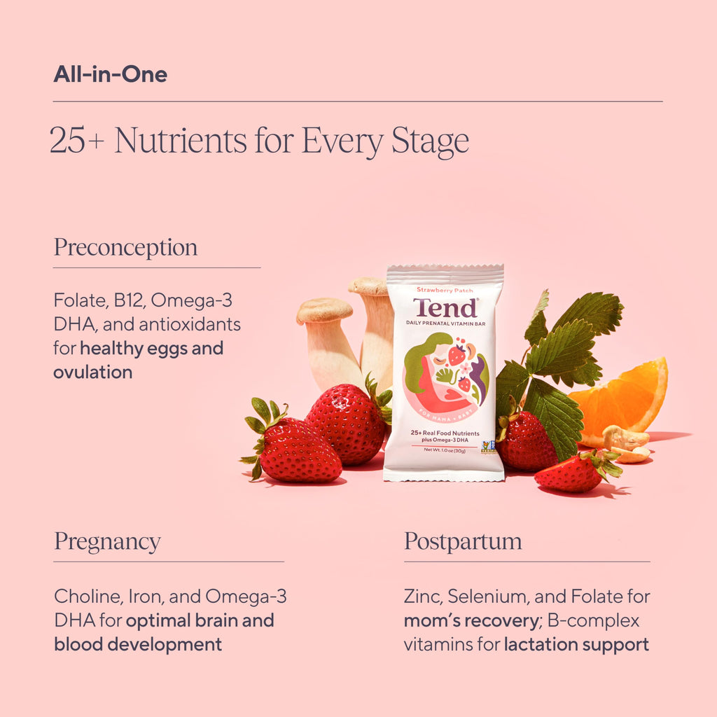 Tend Daily Prenatal Vitaminriegel – Bio, DHA, Folsäure, Vitamin D, B-Vitamine & Cholin | Strawberry Patch 7 Stück