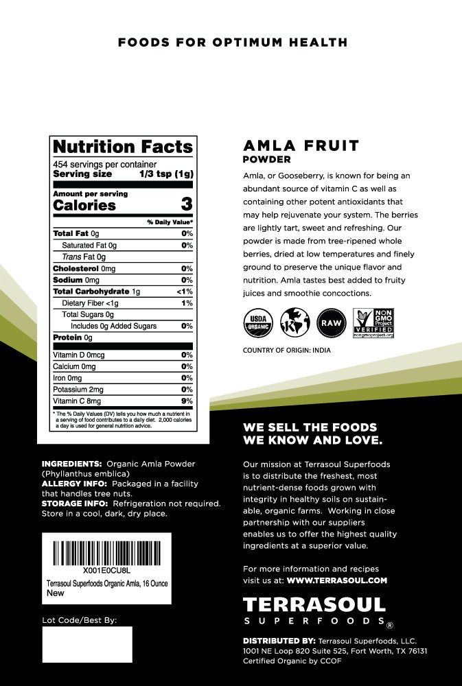 Terrasoul Organic Amla Beerenpulver (Amalaki) – 907 g, Vitamin C & Immununterstützung